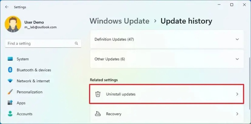 desinstalar la actualización de Windows kb5058499