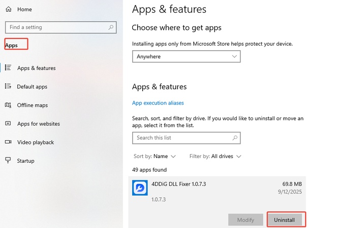 uninstall wrong apps