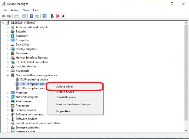 actualizar el controlador en el administrador de dispositivos