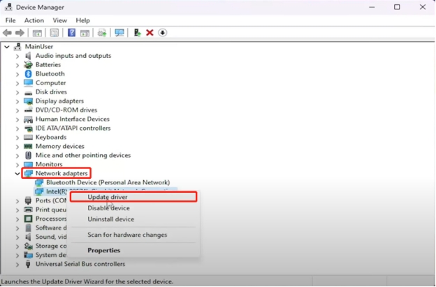Mettez à jour le pilote réseau pour résoudre les problèmes de Wi-Fi de Windows 11 24H2