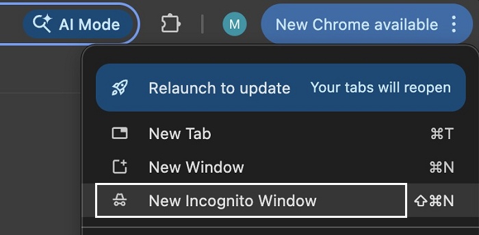 use new incognito window