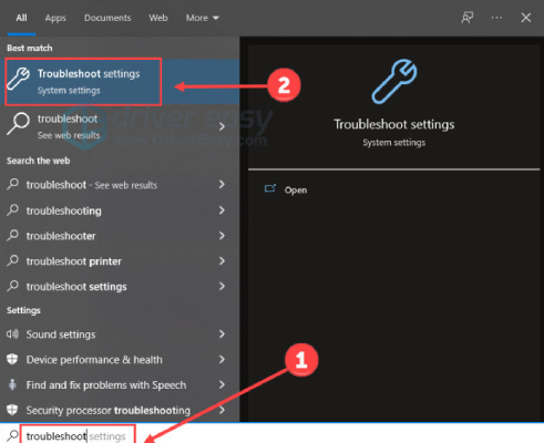 use Troubleshoot Settings to fix Windows update error 0x800f0922