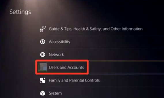 users and accounts in ps5 settings