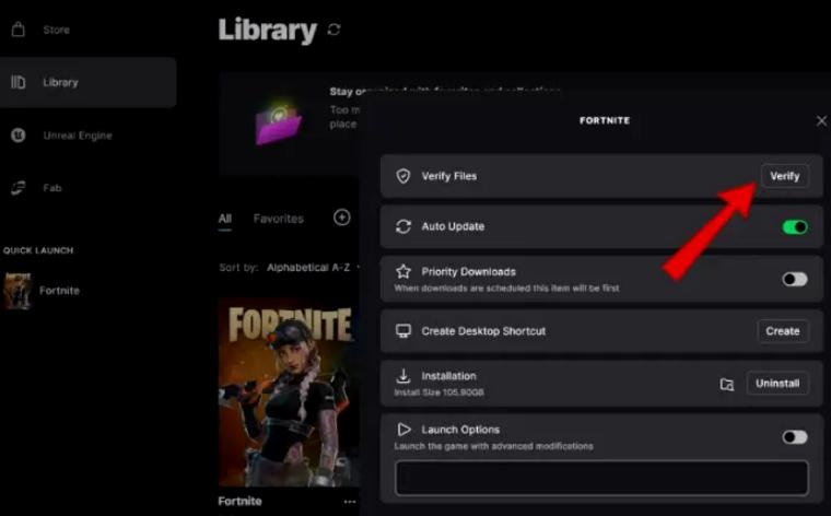 Integrität der Fortnite-Spieldateien überprüfen