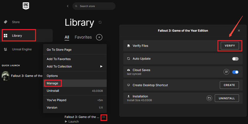 verify game files in epic game launcher