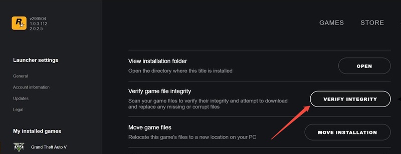 verify integrity rockstar launcher