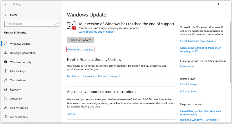 view optional updates windows