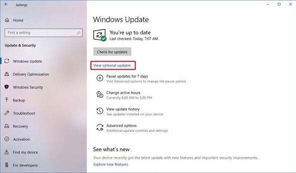 view optional updates