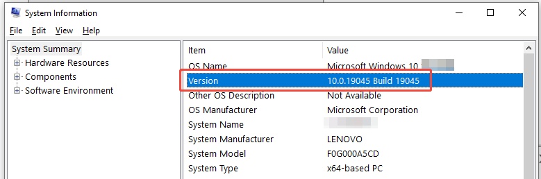 view windows version in system info