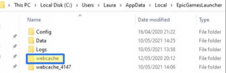 webcache folder for epic games