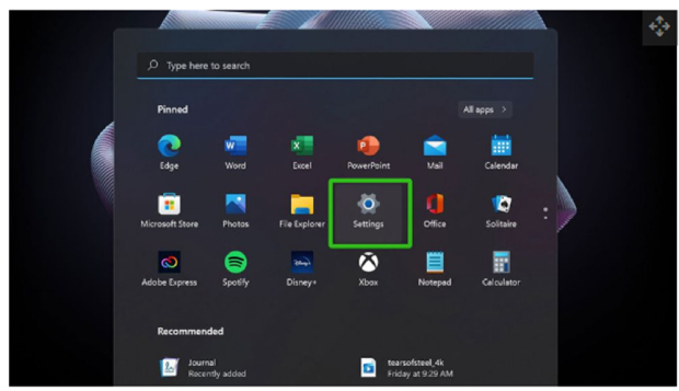 Click Settings to factory reset windows 11