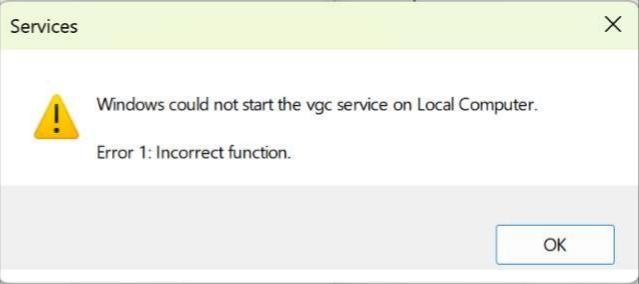 windows could not start the vgc service
