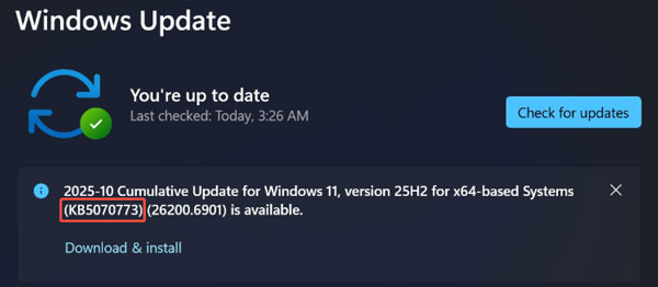 install KB5070773 to fix windows 11 25h2 update issues