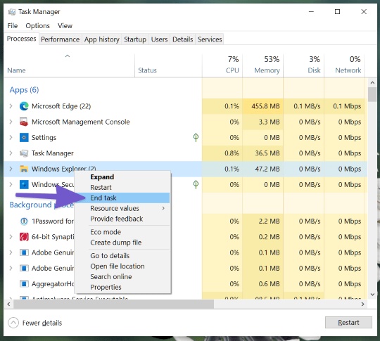 windows explorer end task