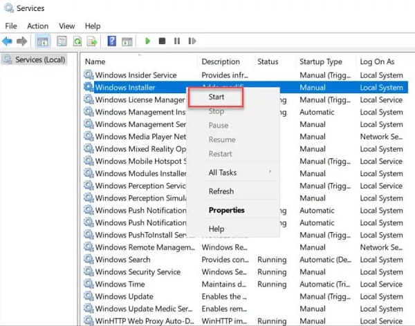 Windows Installer-Dienst starten