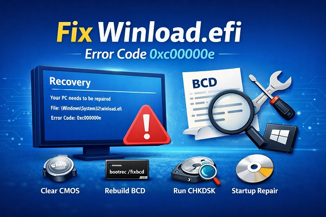 Winload.efi-Fehlercode 0xc00000e Bluescreen-Meldung unter Windows
