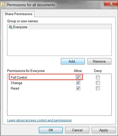 workspace folder full control cmd txt permission