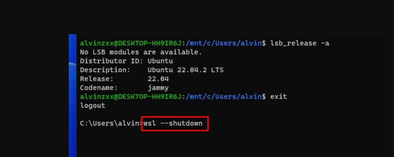 wsl--shutdown command in powershell