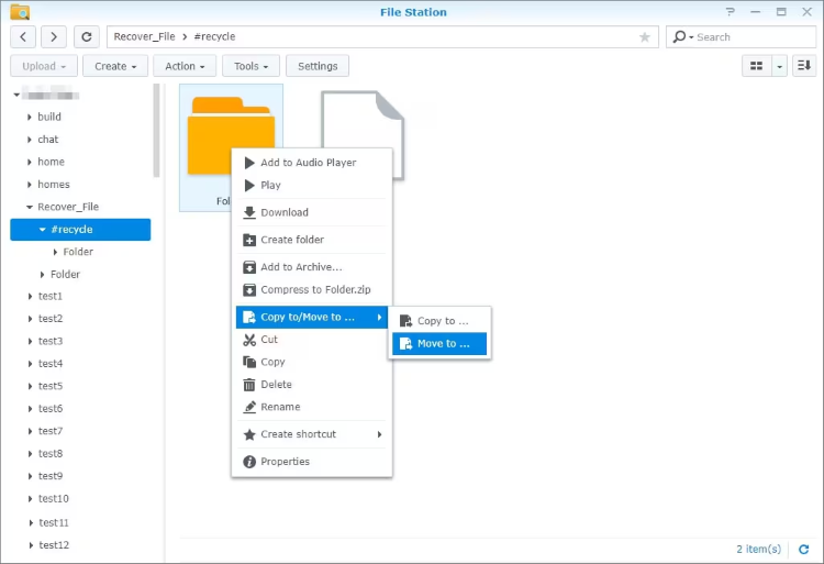 click move to of nas recycle bin
