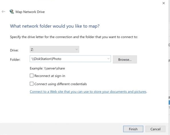connect to synology nas via file explorer