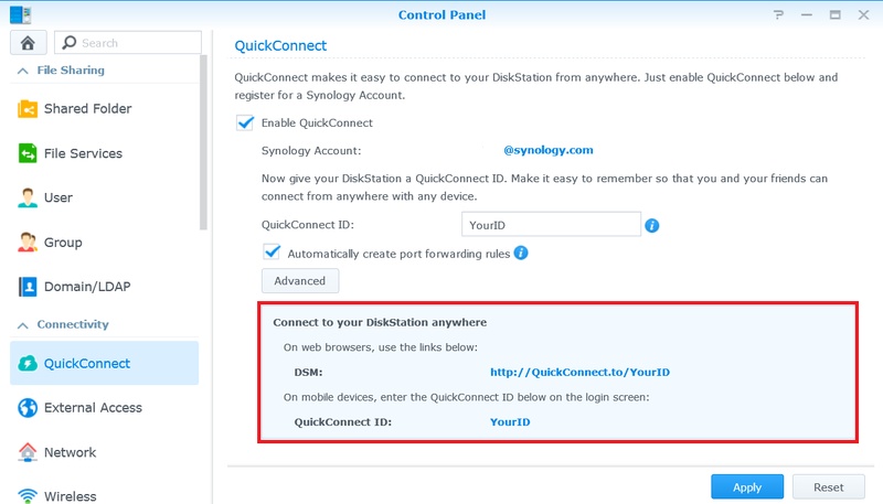 connect to synology nas via quickconnect