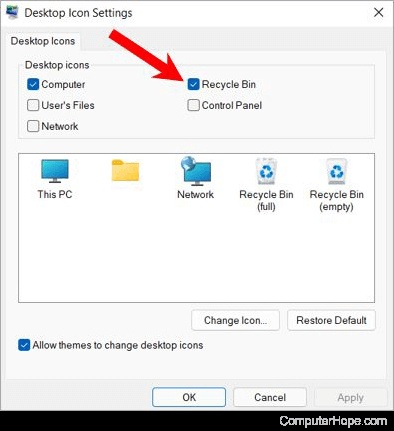 show recycle bin on desktop icon settings