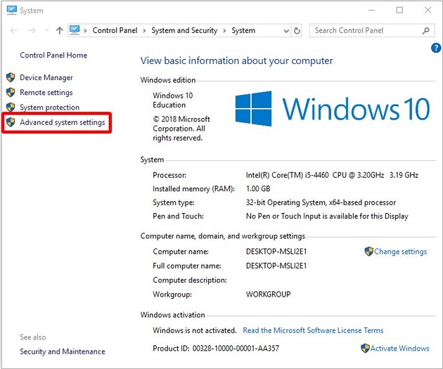 Advanced System Settings