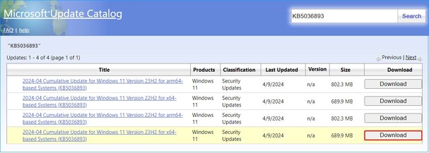 Microsoft Update Catalog to download available Windows updates