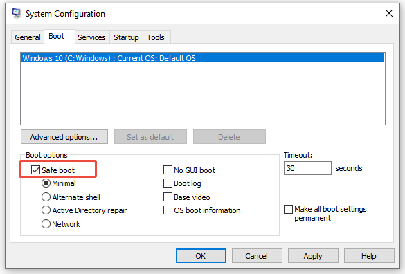 click safe boot option