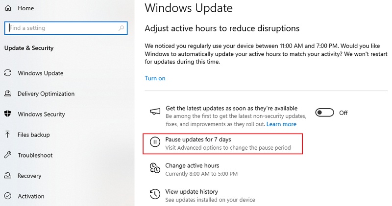 Updates für 7 Tage auf Windows pausieren
