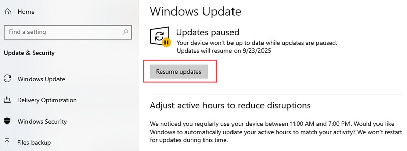 Updates auf Windows fortsetzen
