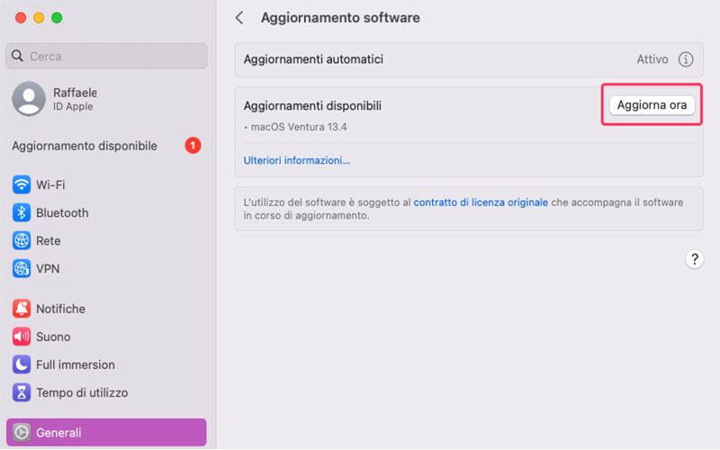 aggiorna macOS