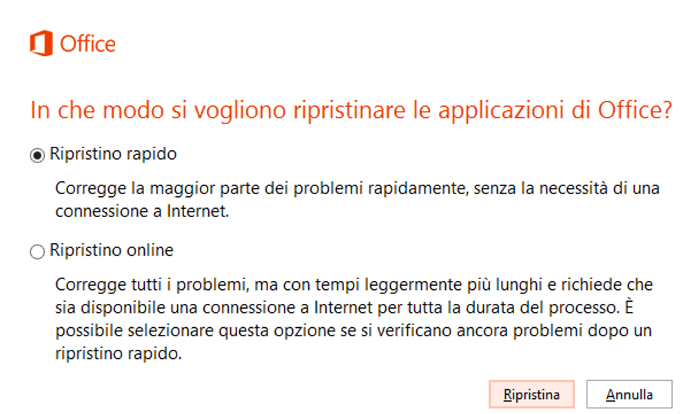 riparazione di microsoft 2013