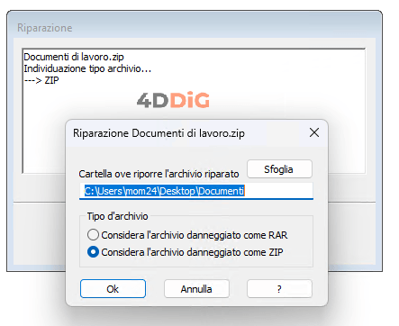 riparare archivio zip