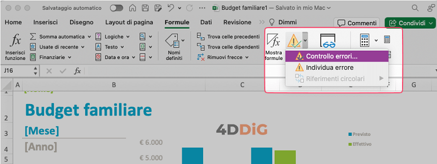 Excel ha riscontrato un problema con uno o più riferimenti a formule in questo foglio di lavoro