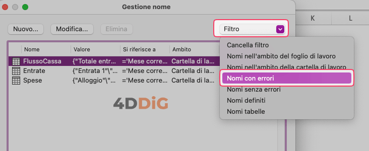 Excel ha riscontrato un problema con uno o più riferimenti a formule in questo foglio di lavoro