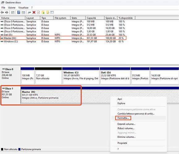 Inizializza il disco rigido esterno