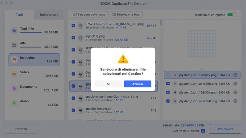 Seleziona i file duplicati