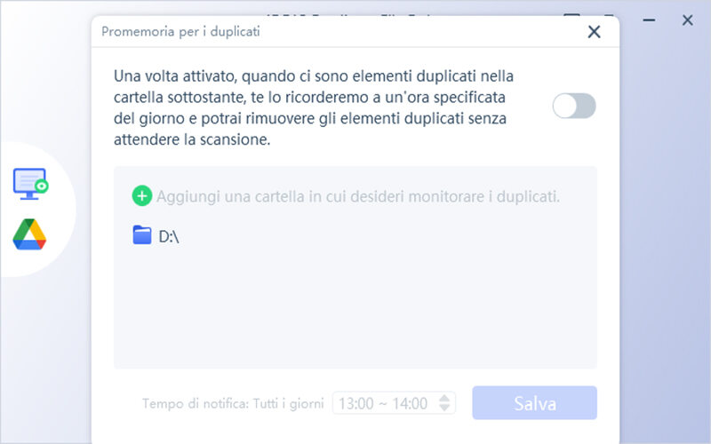 Impostare le cartelle da monitorare e l'orario di notifica