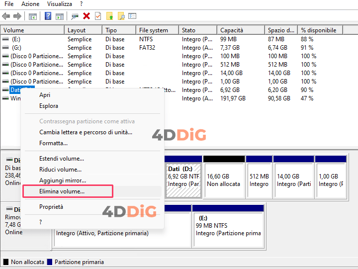 unire partizioni windows 10