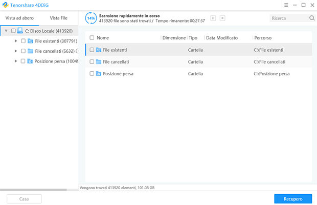 scansione dei file eliminati