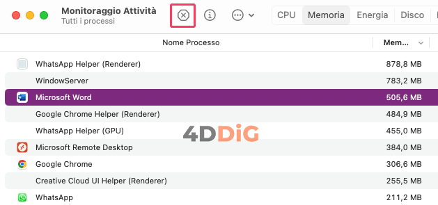 Il sistema ha esaurito la memoria per le applicazioni