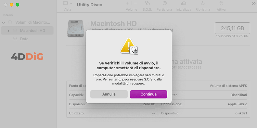 macOS non può riparare il disco