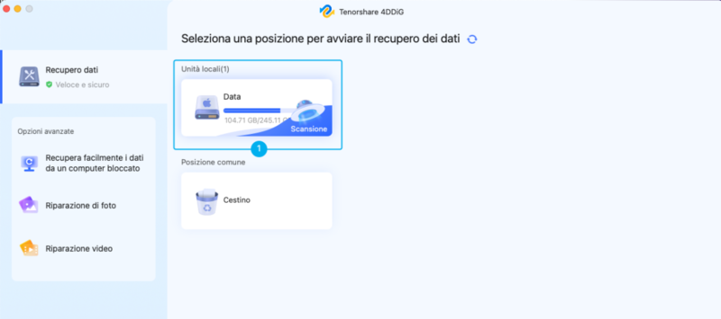seleziona la posizione da cui recuperare i file