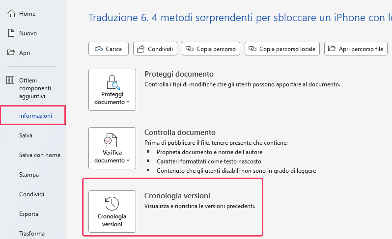 non riesco a trovare un file Word che ho salvato