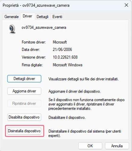 disinstalla dispositivo