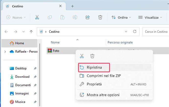 recuperare dal cestino