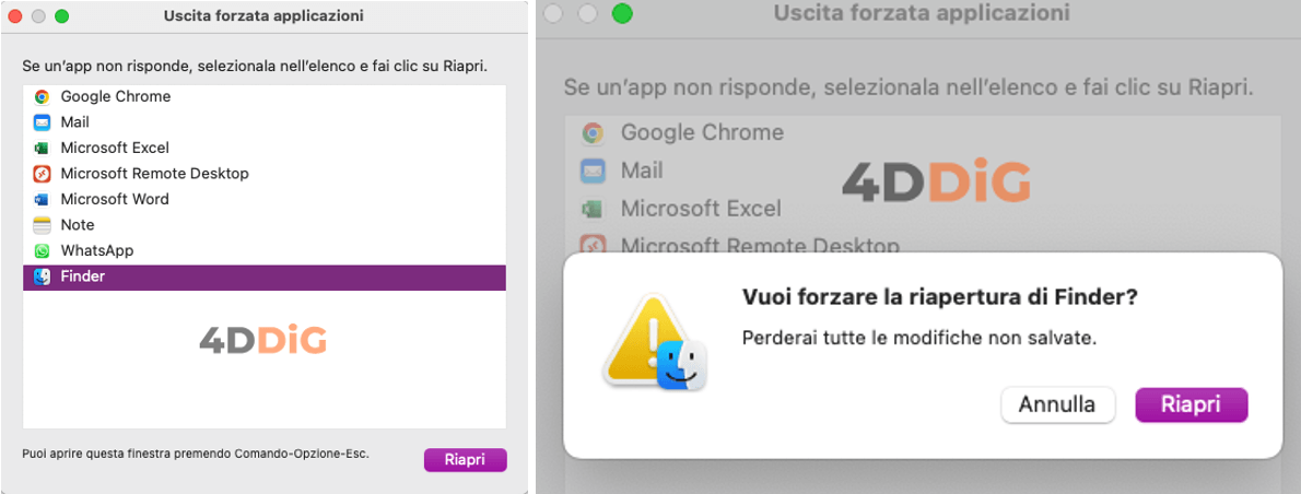 il finder non risponde mac