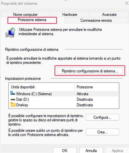 Ripristino configurazione di sistema