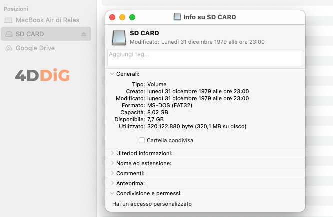 video non mostrati sulla scheda SD Mac